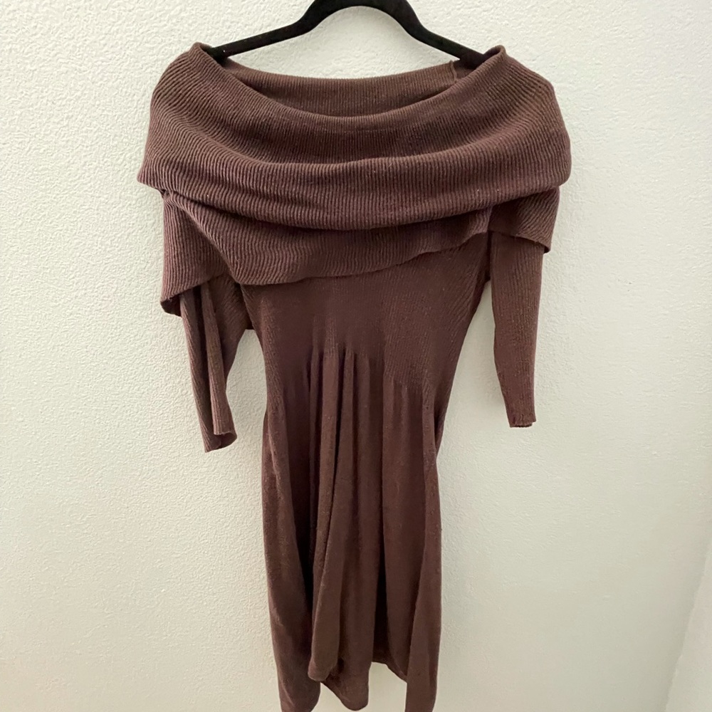 Nordstrom Laurie B. Women’s Cozy Brown Sweater Dress with cowl neck shirt